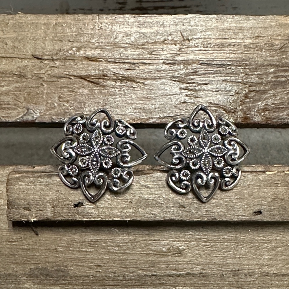 Judith Jack great shape Marcasite sterling silver 925 stamped signed earrings - Picture 3 of 8